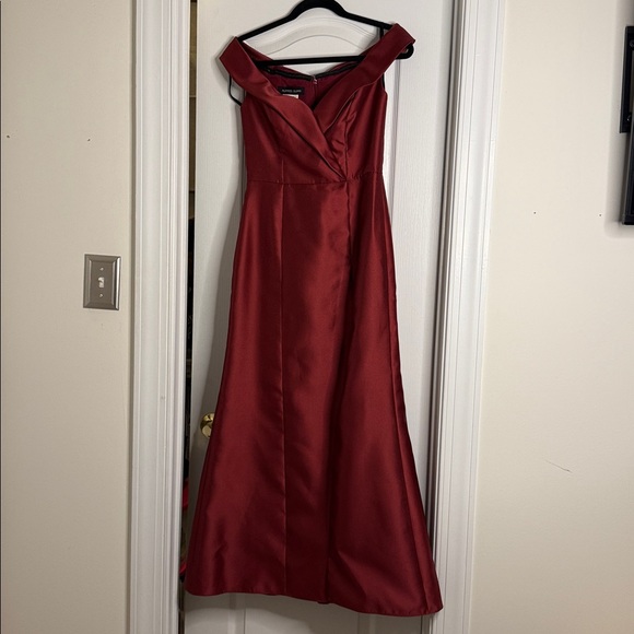 Alfred Sung Off-The-Shoulder Satin Gown - Burgundy - 4 - Picture 2 of 5